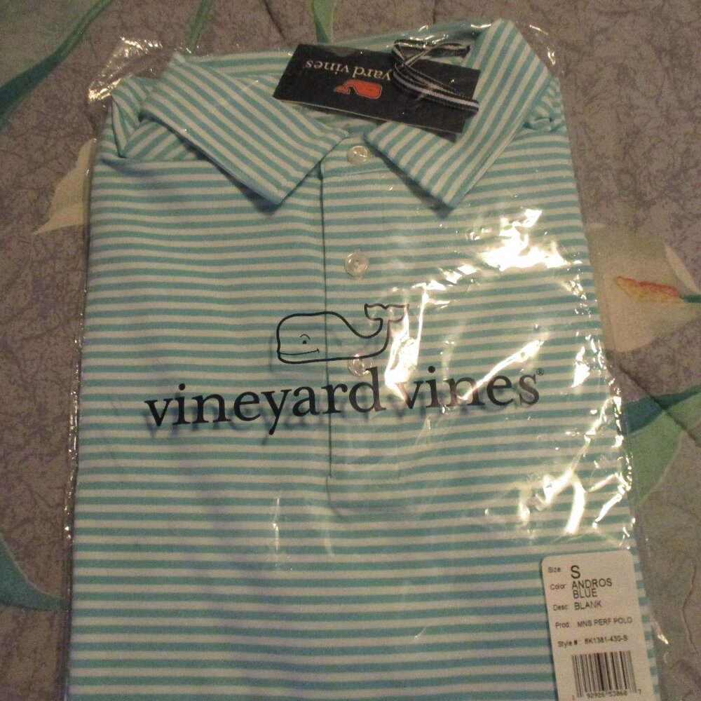 new with tags vineyard vines men's small andros blue stripped shirt